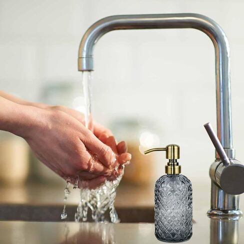 موزع صابون زجاجي سعة 16 أونصة مع مضخة ذهبية، موزع صابون سائل قابل لإعادة الملء للمطبخ والحمام (أزرق) in Kuwait