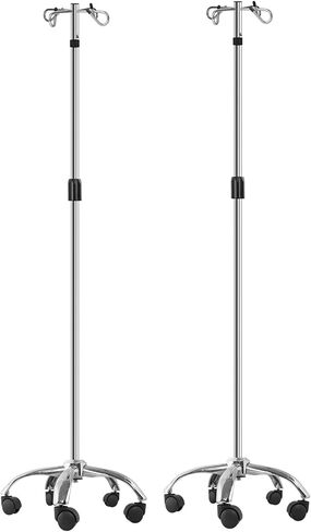 أقطاب IV بعجلات وحوامل IV وخطافين و5 أرجل وقاعدة دوارة من الفولاذ المقاوم للصدأ شديد التحمل، وارتفاع قابل للتعديل in Kuwait