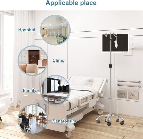 أقطاب IV بعجلات وحوامل IV وخطافين و5 أرجل وقاعدة دوارة من الفولاذ المقاوم للصدأ شديد التحمل، وارتفاع قابل للتعديل in Kuwait