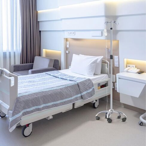 أقطاب IV بعجلات وحوامل IV وخطافين و5 أرجل وقاعدة دوارة من الفولاذ المقاوم للصدأ شديد التحمل، وارتفاع قابل للتعديل in Kuwait