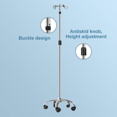 أقطاب IV بعجلات وحوامل IV وخطافين و5 أرجل وقاعدة دوارة من الفولاذ المقاوم للصدأ شديد التحمل، وارتفاع قابل للتعديل in Kuwait