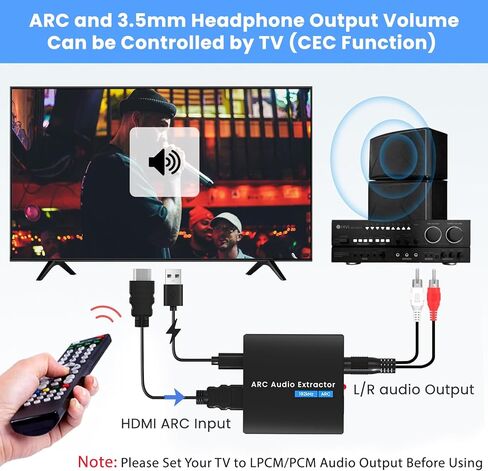 محول HDMI ARC، مستخرج صوت ARC مع TOSLINK SPDIF/محوري وتناظري رقمي 3.5 مم L/R ستيريو HDMI ARC إلى RCA محول صوت متوافق مع مكبر صوت HDTV in Kuwait