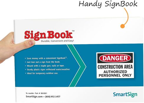 SmartSign (Pack of 5) 9 x 12 inch “Danger - Construction Area, Authorized Personnel Only" OSHA Sign, Screen Printed, 10 mil Polystyrene Plastic, Red/Black on White in Kuwait