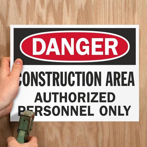 SmartSign (Pack of 5) 9 x 12 inch “Danger - Construction Area, Authorized Personnel Only" OSHA Sign, Screen Printed, 10 mil Polystyrene Plastic, Red/Black on White in Kuwait