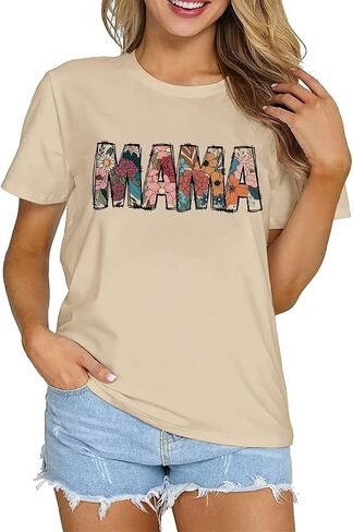 Wildflowers Mama قميص المرأة ريترو الأزهار الجرافيك أمي التي شيرت عادية فضفاضة قصيرة الأكمام بلايز المحملة in Saudi Arabia