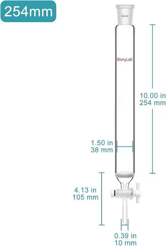 stonylab Chromatography Column, 1.5 inch Inner Diameter, 10 inch Effective Length, G2 Sintered Disc, 24/40 Ground Joint, High Borosilicate Glass for Laboratory Use in Kuwait