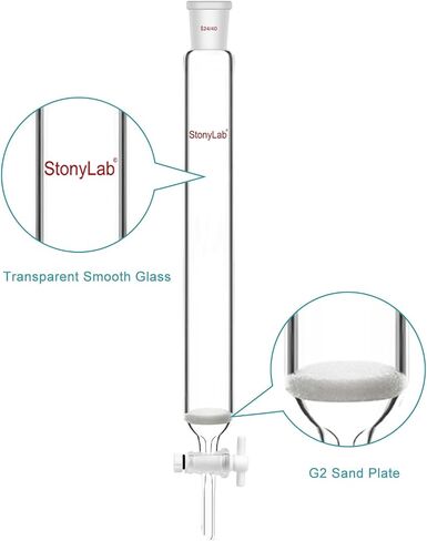 stonylab Chromatography Column, 1.5 inch Inner Diameter, 10 inch Effective Length, G2 Sintered Disc, 24/40 Ground Joint, High Borosilicate Glass for Laboratory Use in Kuwait
