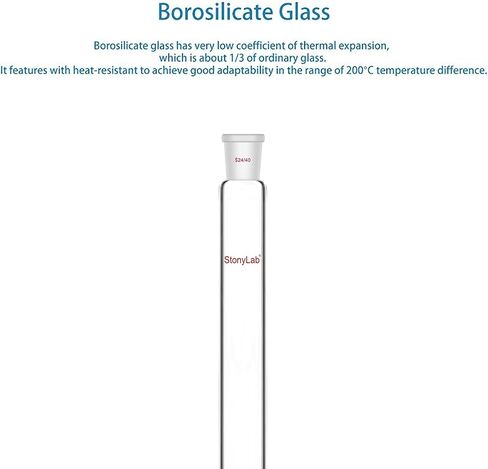stonylab Chromatography Column, 1.5 inch Inner Diameter, 10 inch Effective Length, G2 Sintered Disc, 24/40 Ground Joint, High Borosilicate Glass for Laboratory Use in Kuwait