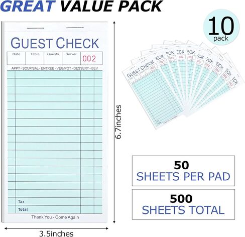 XKDOUS 6 Pack Server Books, Server Note Pads, Guest Check Books for Servers, Waitress Notepads for Restaurants, 300 Orders Total in Kuwait