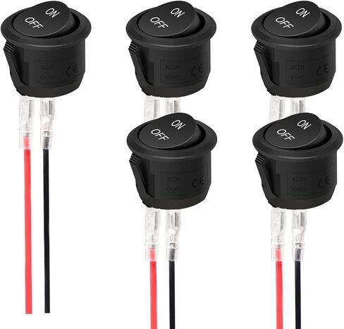 TWTADE 10Pcs Rocker Switch ON/Off SPST 2Pin Latching Toggle Switch Snap Round with Pre-Wired 6A/250V 10A/125V AC for Boat,Car etc.KCD1-X-Y in Kuwait