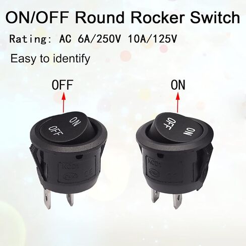 TWTADE 10Pcs Rocker Switch ON/Off SPST 2Pin Latching Toggle Switch Snap Round with Pre-Wired 6A/250V 10A/125V AC for Boat,Car etc.KCD1-X-Y in Kuwait