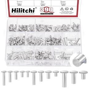 hilitchi 251pcs m4 الألومنيوم شقة رئيس المسامير شبه أنبوبي مع مجموعة متنوعة لكمة الألومنيوم جولة رئيس مسطح برشام الفضة جولة المسامير شبه أنبوبي للإصلاحات الحرفية الديكور