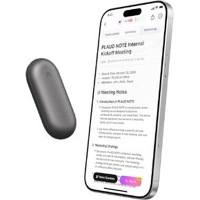 مسجل صوت AI، مسجل صوت PLAUD NotePin، التحكم في التطبيقات، مسجل ملاحظات AI، نسخ وتلخيص AI، دعم 112 لغة، ذاكرة 64 جيجابايت، مسجل صوت للمحاضرات والاجتماعات، فضي