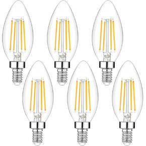 12 حزمة من مصابيح الشمعدانات LED E12 القابلة للتعتيم بقدرة 40 وات مكافئة، 2700 ك أبيض دافئ، 450 لومن، 4 وات B11 مصابيح إضاءة ثريا عتيقة، مصباح شمعة زجاجي شفاف LED لمروحة السقف ديكور المنزل 1