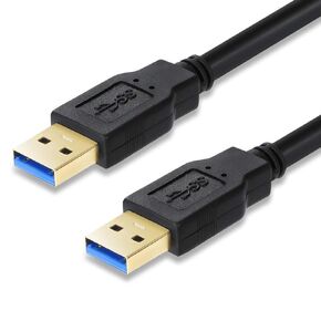 كابل USB 3.0 ذكر إلى ذكر بطول 10 أقدام USB إلى كابل USB من النوع A ذكر إلى سلك ذكر 5 جيجابت في الثانية مزدوج USB إلى USB كابل متوافق مع مروحة تبريد القرص الصلب/مشغل أقراص DVD والمزيد (أسود، 10 أقدام)