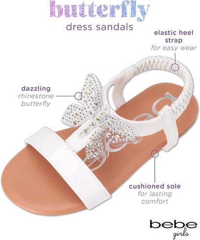 bebe Girls' Sandals - Thong Sandal Flats with Butterfly Accent - Summer Open Toe Dress Shoes for Girls (Toddler/Girl) in Saudi Arabia