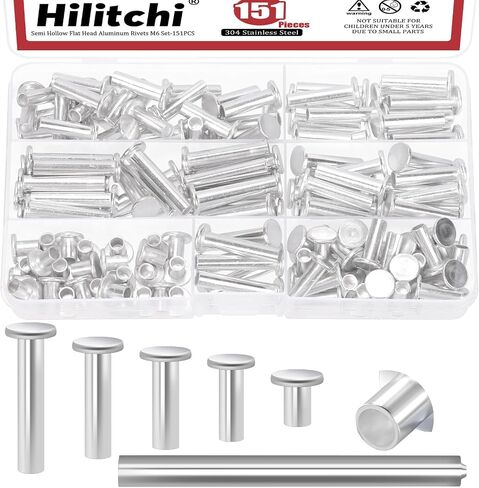 hilitchi 251pcs m4 الألومنيوم شقة رئيس المسامير شبه أنبوبي مع مجموعة متنوعة لكمة الألومنيوم جولة رئيس مسطح برشام الفضة جولة المسامير شبه أنبوبي للإصلاحات الحرفية الديكور in Kuwait