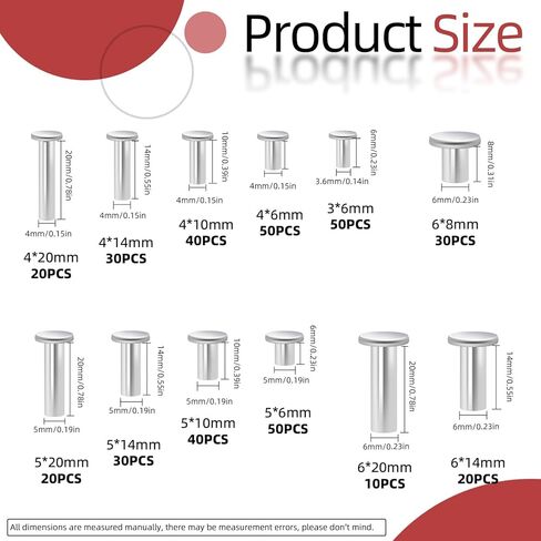 Hilitchi 390PCS M4 M5 M6 Aluminum Flat Head Semi-Tubular Rivets Assortment Kits Aluminum Round Flat Head Rivet Silver Round Semi Tubular Rivets for Craft Repairs Decoration in Kuwait