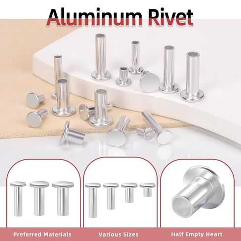 Hilitchi 390PCS M4 M5 M6 Aluminum Flat Head Semi-Tubular Rivets Assortment Kits Aluminum Round Flat Head Rivet Silver Round Semi Tubular Rivets for Craft Repairs Decoration in Kuwait