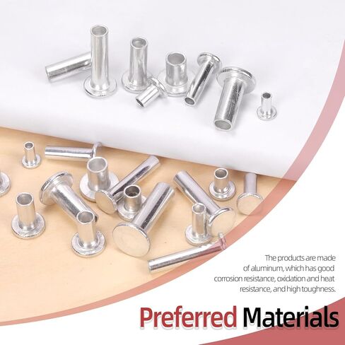 Hilitchi 390PCS M4 M5 M6 Aluminum Flat Head Semi-Tubular Rivets Assortment Kits Aluminum Round Flat Head Rivet Silver Round Semi Tubular Rivets for Craft Repairs Decoration in Kuwait