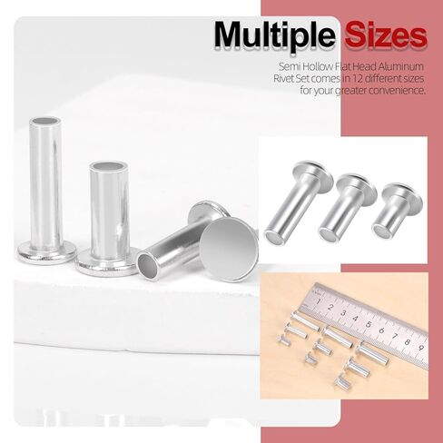 Hilitchi 390PCS M4 M5 M6 Aluminum Flat Head Semi-Tubular Rivets Assortment Kits Aluminum Round Flat Head Rivet Silver Round Semi Tubular Rivets for Craft Repairs Decoration in Kuwait