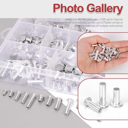 Hilitchi 390PCS M4 M5 M6 Aluminum Flat Head Semi-Tubular Rivets Assortment Kits Aluminum Round Flat Head Rivet Silver Round Semi Tubular Rivets for Craft Repairs Decoration in Kuwait