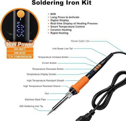 أداة إدخال مجموعة حرارة مكواة اللحام الرقمية بقدرة 90 وات مع أطراف لحام إضافية، ونصائح إدراج مجموعة الحرارة، وإدراج ملولب، وصواميل نحاسية لإدراج الحرارة in Kuwait
