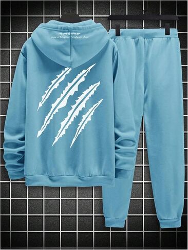 Men's 2 Piece Athletic Jogging Suits Long Sleeve Graphic Hoodies and Drawstring Drippy Jogger Sweatpants Set in Kuwait