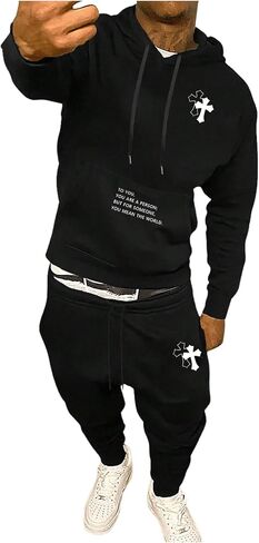 Men's 2 Piece Athletic Jogging Suits Long Sleeve Graphic Hoodies and Drawstring Drippy Jogger Sweatpants Set in Kuwait