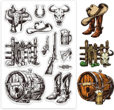 GLOBLELAND Western Cowboy Themed Clear Stamps Vintage Silicone Clear Stamp Set for Craft Decor DIY Scrapbooking, Postcards in Saudi Arabia