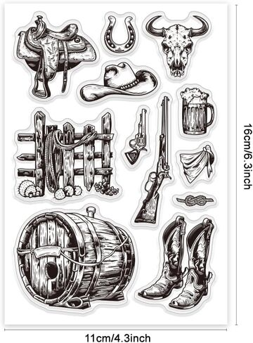 GLOBLELAND Western Cowboy Themed Clear Stamps Vintage Silicone Clear Stamp Set for Craft Decor DIY Scrapbooking, Postcards in Saudi Arabia