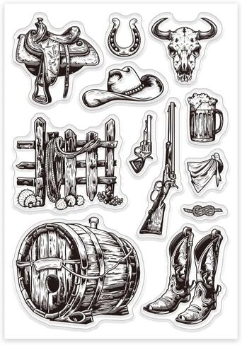 GLOBLELAND Western Cowboy Themed Clear Stamps Vintage Silicone Clear Stamp Set for Craft Decor DIY Scrapbooking, Postcards in Saudi Arabia