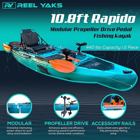 10.8ft Rapido Modular Propeller Drive Fishing Kayak | Super Lightweight, 400lbs Capacity | Easy to Store - Easy to Carry | Beats Inflatables | No roof Racks - no Wall Racks in Kuwait