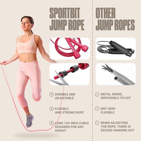 SPORTBIT Adjustable Jump Rope for Fitness - Jumping Rope for Women, Men. Skipping Rope for Workout, Boxing, Exercise. Speed Jump Rope for Adults in Kuwait