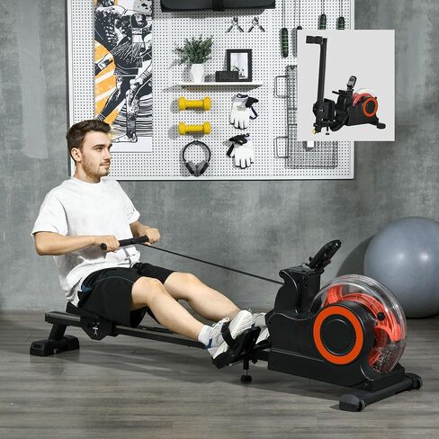 Soozier Water Rowing Machine for Home, Foldable Rower Machine with Adjustable Resistance, Wheels, LCD Monitor and Tablet Holder, 264lbs Weight Capacity in Kuwait