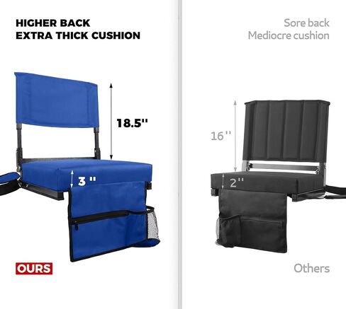 Stadium Seat with Back Support and Thick Memory Foam Cushion 18.5 Inches High Back Bleacher Chair with Back and Cushion Bleacher Seat Extended Back with Shoulder Strap and Cup Holder in Kuwait
