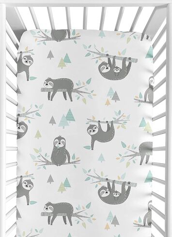 Sweet Jojo Designs Pink and Grey Jungle Sloth Leaf Girl Baby or Toddler Nursery Fitted Crib Sheet - Blush, Turquoise, Gray and Green Botanical Rainforest in Saudi Arabia