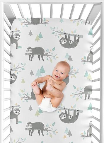 Sweet Jojo Designs Pink and Grey Jungle Sloth Leaf Girl Baby or Toddler Nursery Fitted Crib Sheet - Blush, Turquoise, Gray and Green Botanical Rainforest in Saudi Arabia