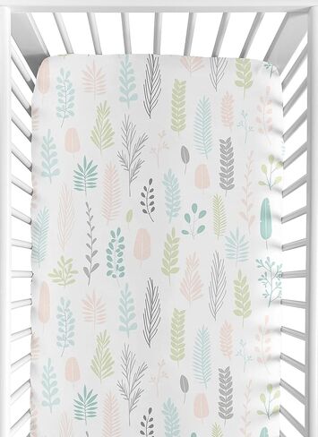 Sweet Jojo Designs Pink and Grey Jungle Sloth Leaf Girl Baby or Toddler Nursery Fitted Crib Sheet - Blush, Turquoise, Gray and Green Botanical Rainforest in Saudi Arabia