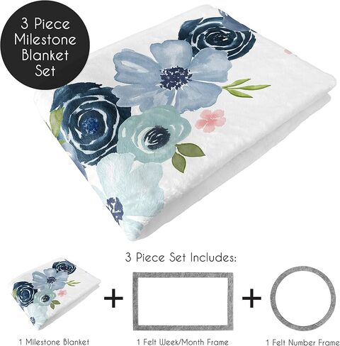 تصميمات Sweet Jojo ذات الألوان المائية، بطانية مايلستون للفتيات شهريًا، سجادة نمو لحديثي الولادة في السنة الأولى، صورة هدية تذكارية لذكرى استحمام الطفل - وردي أحمر الخدود، رمادي وأبيض بوهو رث شيك روز فلاور in Kuwait