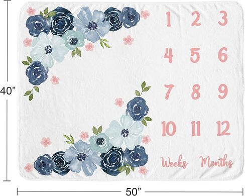 تصميمات Sweet Jojo ذات الألوان المائية، بطانية مايلستون للفتيات شهريًا، سجادة نمو لحديثي الولادة في السنة الأولى، صورة هدية تذكارية لذكرى استحمام الطفل - وردي أحمر الخدود، رمادي وأبيض بوهو رث شيك روز فلاور in Kuwait