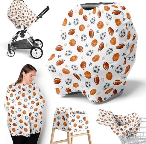 Sweet Jojo Designs Red and Blue Construction Truck Boy Infant Baby Car Seat Cover Nursing Breastfeeding Shopping Cart Stroller Canopy - Grey Yellow Orange Brown Black and White Transportation in Kuwait
