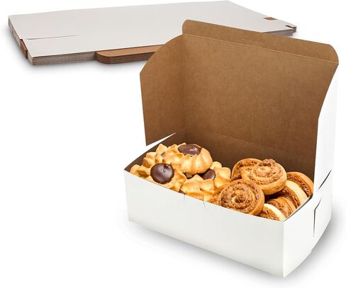 MT Products White Cookie Boxes - Size of 10" x 6" x 3.5" - (15 Pieces) Bakery Boxes No-Window - Lock Corner to Keep Muffins, Donuts, and Cookies - Made in the USA in Saudi Arabia