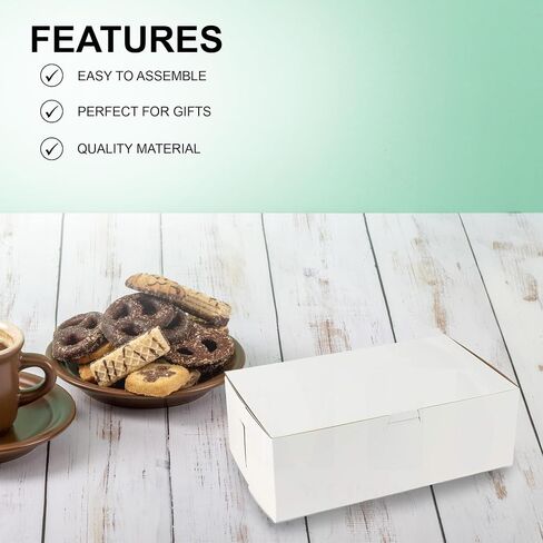 MT Products White Cookie Boxes - Size of 10" x 6" x 3.5" - (15 Pieces) Bakery Boxes No-Window - Lock Corner to Keep Muffins, Donuts, and Cookies - Made in the USA in Saudi Arabia