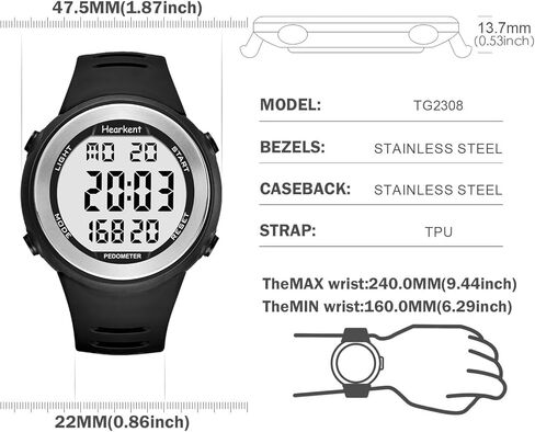 ساعة عداد الخطى مقاومة للماء بدون تطبيق مع ضوء، ساعة عداد الخطوات بشاشة رقمية لخطوات إنذار السعرات الحرارية والثواني، ساعة تعقب اللياقة البدنية للرجال والنساء in Kuwait