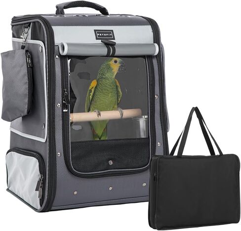Petsfit Bird Carrier with Anti-Pecking Band,Bird Backpack Carrier with 2 Level Height to Adjust Standing Perch and Shade Cover Blue in Saudi Arabia