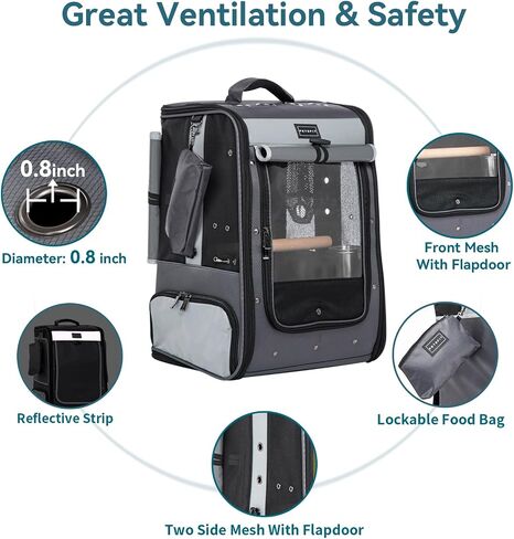 Petsfit Bird Carrier with Anti-Pecking Band,Bird Backpack Carrier with 2 Level Height to Adjust Standing Perch and Shade Cover Blue in Saudi Arabia