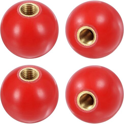 4-Pack Threaded Ball Knobs, M12 Female Thread 40mm Dia. Thermoset Ball Knob for Lathe/Machine/Lawn Mowers, Round Phenolic Brass Insert Lever Handle [Red] in Saudi Arabia