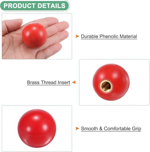 4-Pack Threaded Ball Knobs, M12 Female Thread 40mm Dia. Thermoset Ball Knob for Lathe/Machine/Lawn Mowers, Round Phenolic Brass Insert Lever Handle [Red] in Saudi Arabia