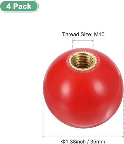 4-Pack Threaded Ball Knobs, M12 Female Thread 40mm Dia. Thermoset Ball Knob for Lathe/Machine/Lawn Mowers, Round Phenolic Brass Insert Lever Handle [Red] in Saudi Arabia